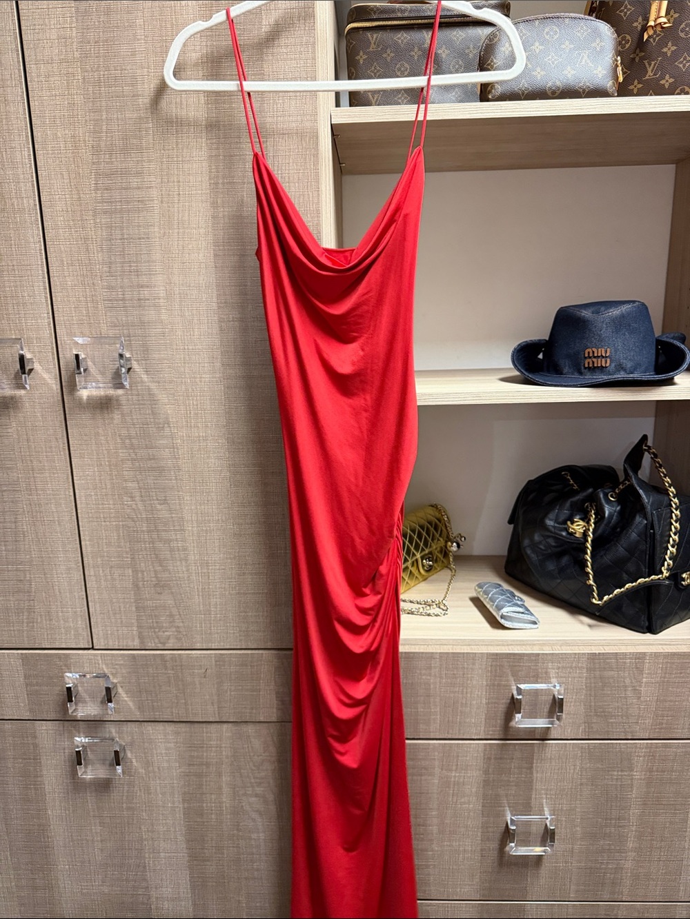 Lovers + Friends Red Cowl Neck Maxi Slip Dress